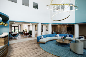 The Landings entrance communal area with blue interior